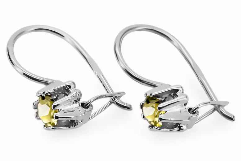 Sterling silver 925 14k 583 Yellow Peridot earrings vec053s Russian Soviet USSR Vintage craft Art Deco style